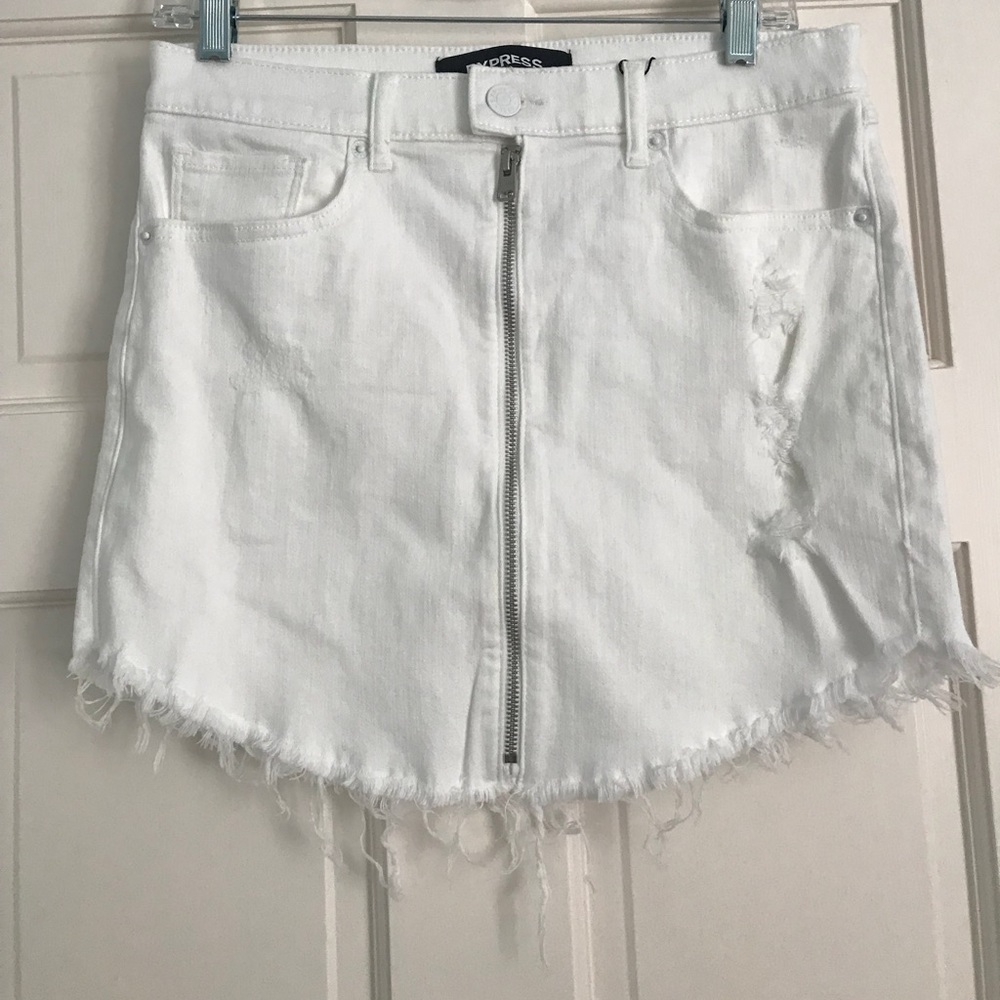 Express White Denim Zip Skirt